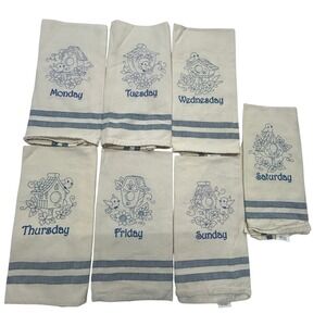Farmhouse Cottagecore Days of‎ Week Kitchen Towels Set of 7 Embroidered Cotton